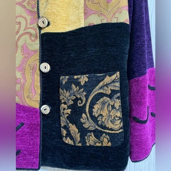 Vintage Patchwork Indigo Moon Artsy Art to Wear Blazer Jacket Size Large - Picture 6 of 11